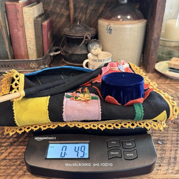 Vintage Handmade Felt Patchwork Sewing Pocket Wall Organizer Tatting Floral - Picture 12 of 12